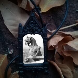 Long Tongued Dragon Pendant Scaly Eared Black and White Necklace